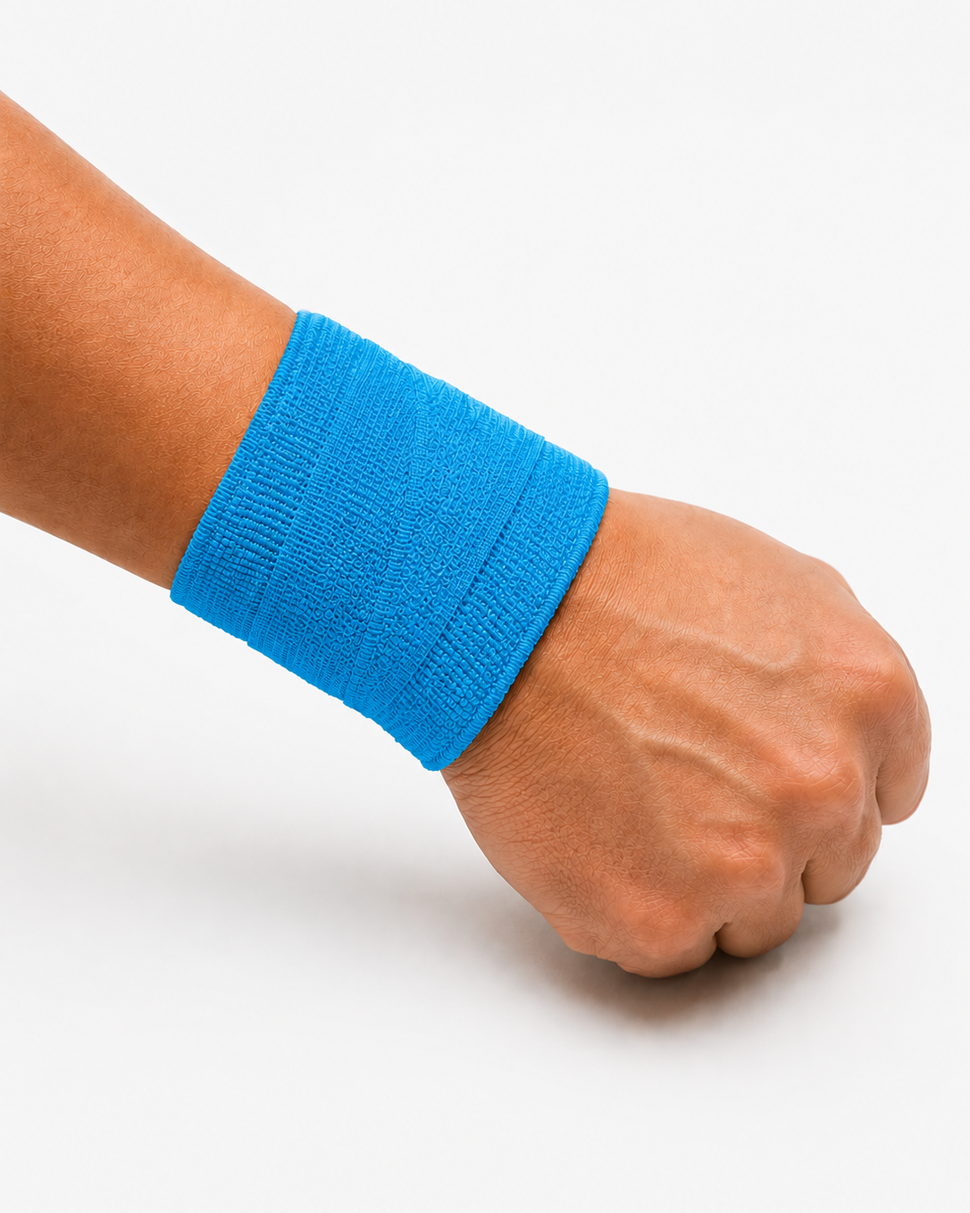Athlete wearing blue wrist tape for wrist support during calisthenics handstands and strength training