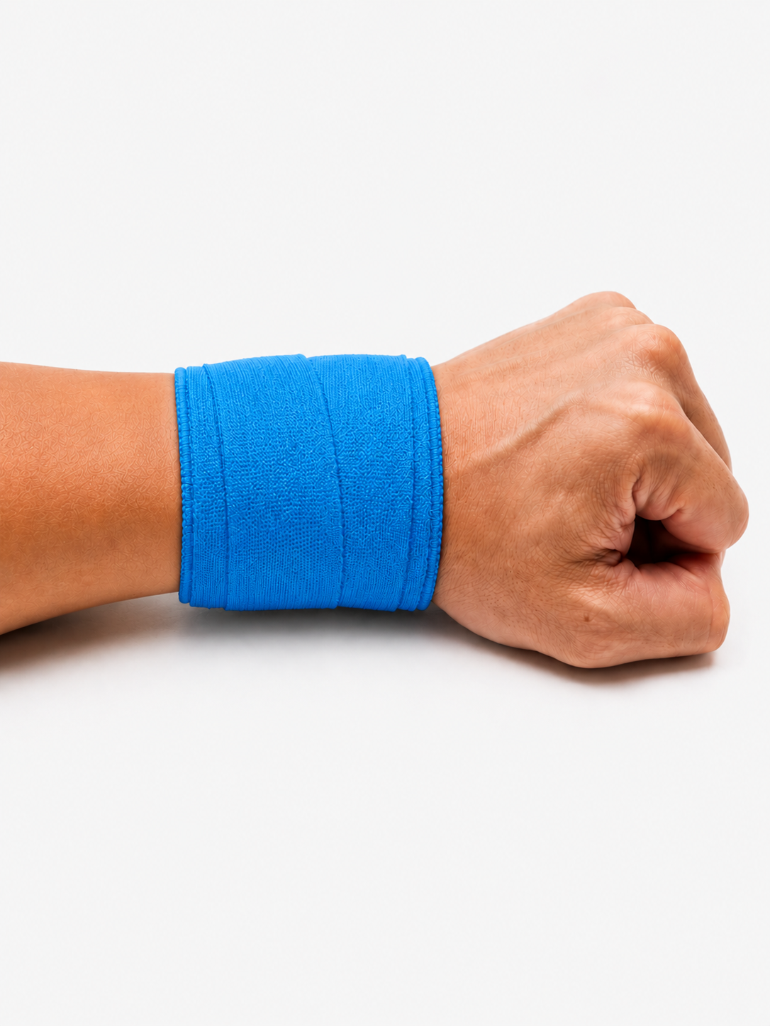 Close up of blue wrist tape providing wrist stability during calisthenics gymnastics and fitness workouts