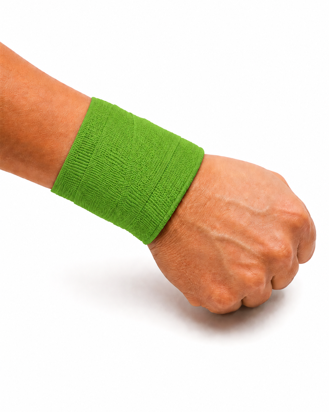 Athlete wearing green wrist tape for wrist support during calisthenics handstands and strength training