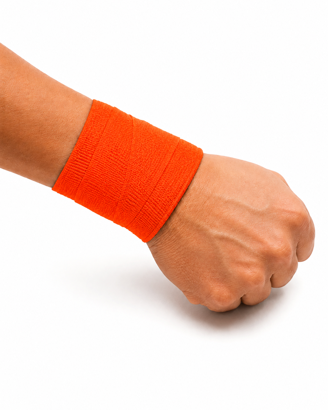 Close up of orange wrist tape providing wrist stability during calisthenics gymnastics and fitness workouts