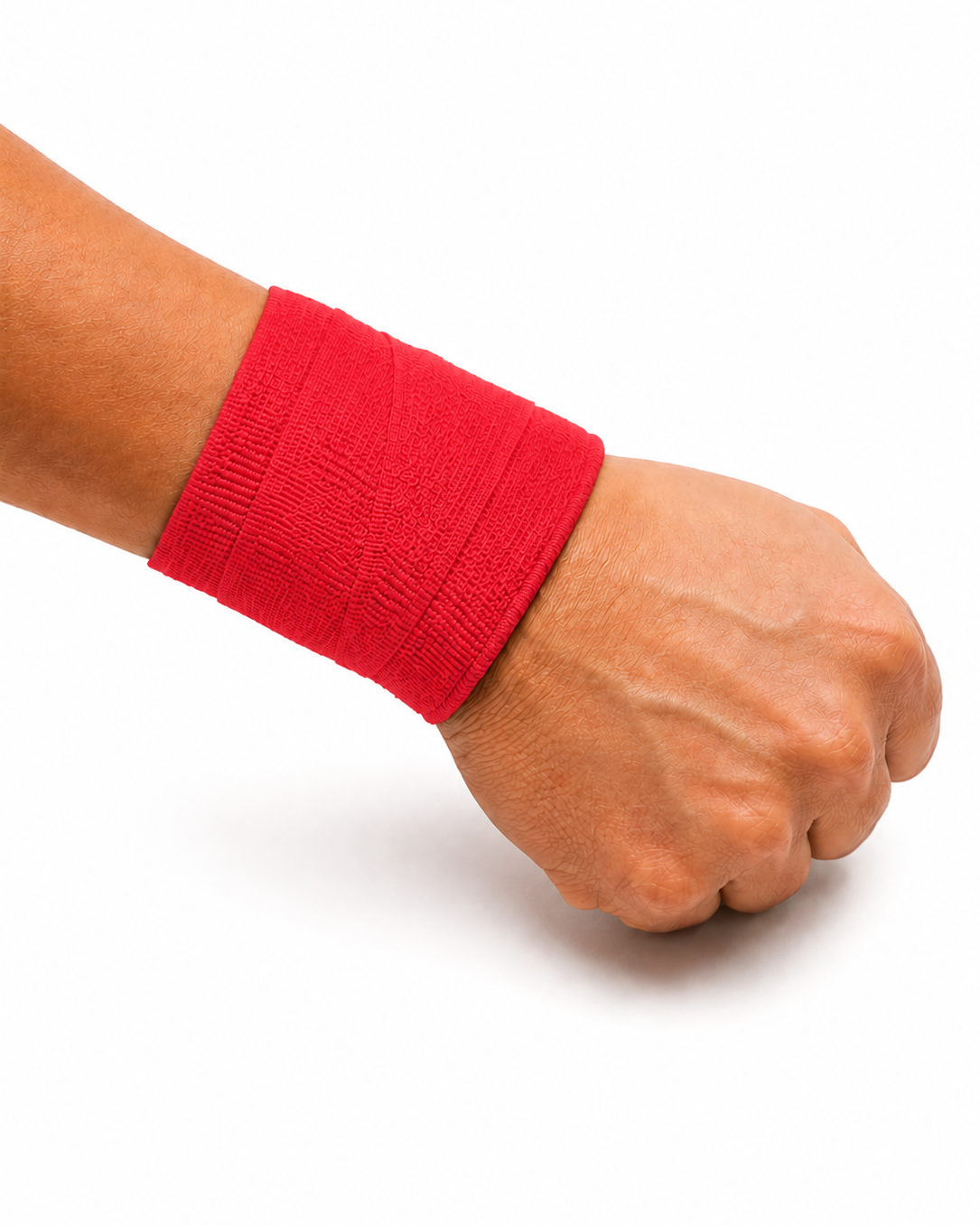 Athlete wearing red wrist tape for wrist support during calisthenics handstands and strength training